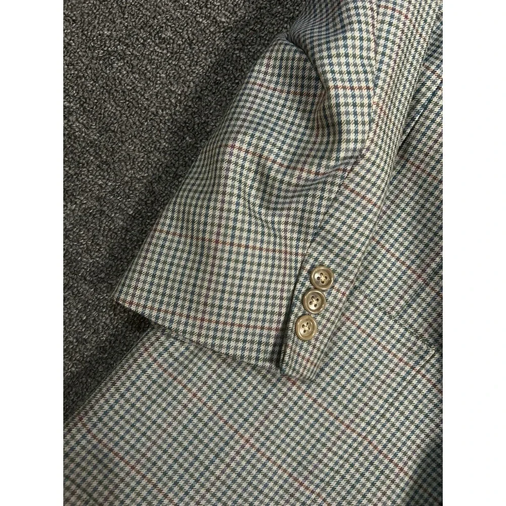 Corneliani Blazer Jacket Men's 43R Beige Green Gingham Check Wool Old Money